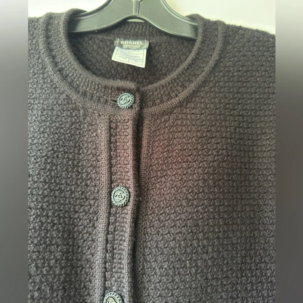 CHANEL Uniform Wool Black Textured Cardigan Sweater